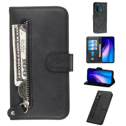 Retro Luxury Zipper Leather Phone Wallet Case for Mi Xiaomi Redmi Note 8 - Black