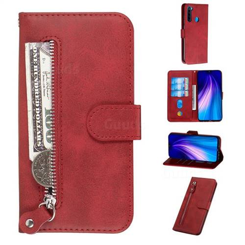 Retro Luxury Zipper Leather Phone Wallet Case for Mi Xiaomi Redmi Note 8 - Red