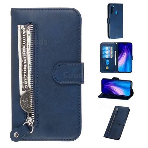 Retro Luxury Zipper Leather Phone Wallet Case for Mi Xiaomi Redmi Note 8 - Blue