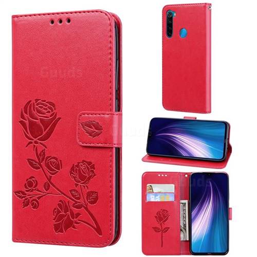 Embossing Rose Flower Leather Wallet Case for Mi Xiaomi Redmi Note 8 - Red