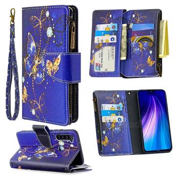 Purple Butterfly Binfen Color BF03 Retro Zipper Leather Wallet Phone Case for Mi Xiaomi Redmi Note 8