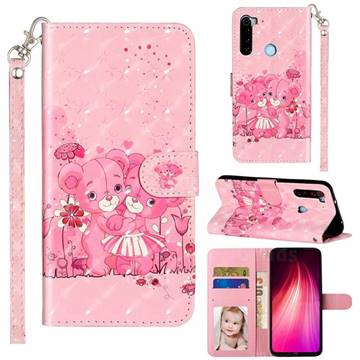 Pink Bear 3D Leather Phone Holster Wallet Case for Mi Xiaomi Redmi Note 8