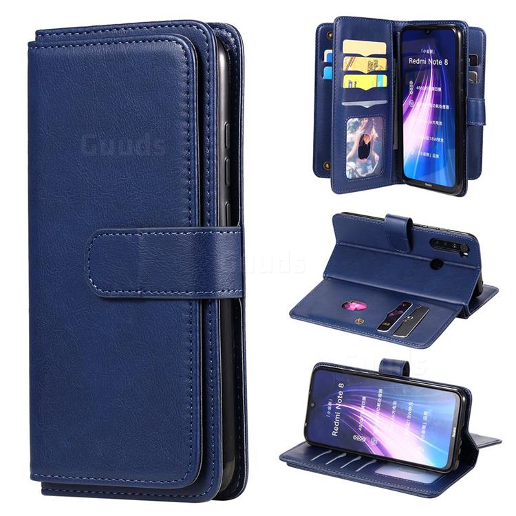 Multi-function Ten Card Slots and Photo Frame PU Leather Wallet Phone Case Cover for Mi Xiaomi Redmi Note 8 - Dark Blue