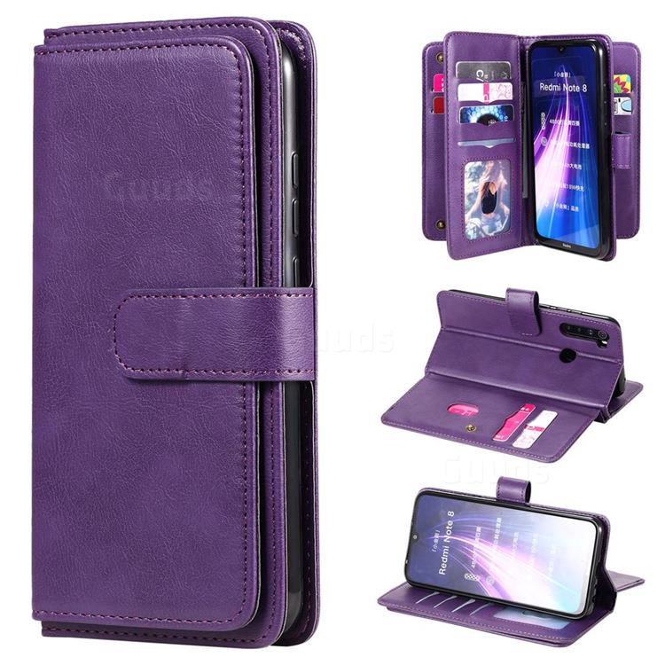Multi-function Ten Card Slots and Photo Frame PU Leather Wallet Phone Case Cover for Mi Xiaomi Redmi Note 8 - Violet