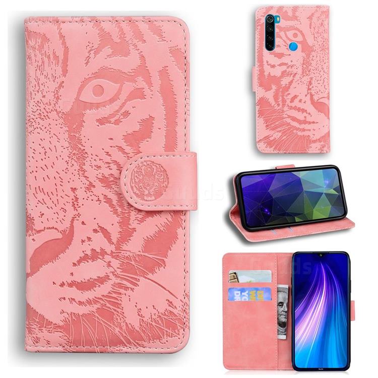 Intricate Embossing Tiger Face Leather Wallet Case for Mi Xiaomi Redmi Note 8 - Pink