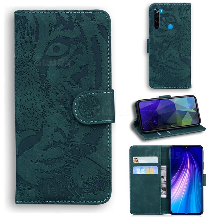 Intricate Embossing Tiger Face Leather Wallet Case for Mi Xiaomi Redmi Note 8 - Green