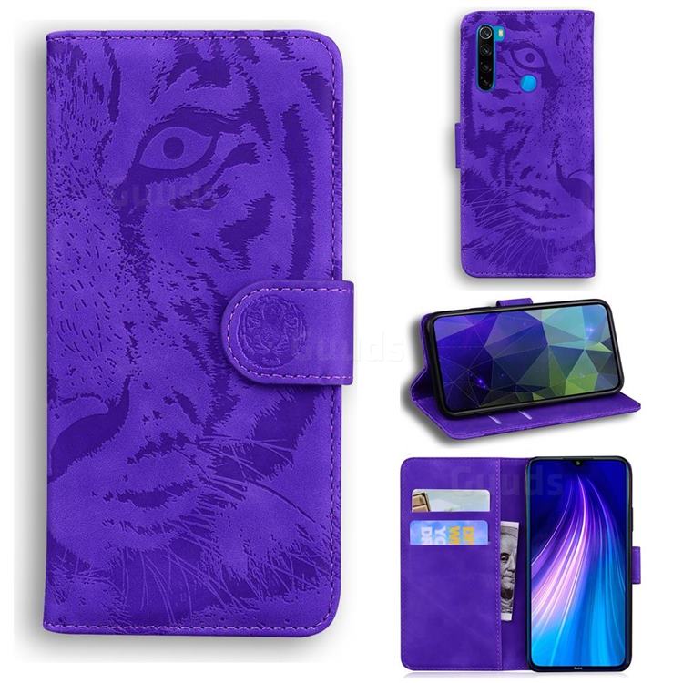 Intricate Embossing Tiger Face Leather Wallet Case for Mi Xiaomi Redmi Note 8 - Purple