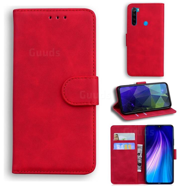 Retro Classic Skin Feel Leather Wallet Phone Case for Mi Xiaomi Redmi Note 8 - Red