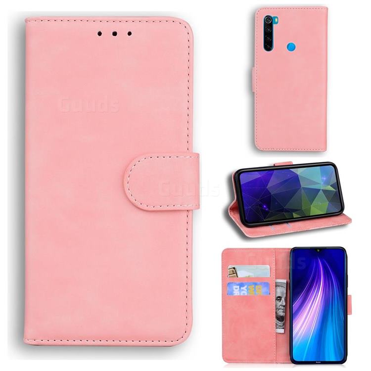 Retro Classic Skin Feel Leather Wallet Phone Case for Mi Xiaomi Redmi Note 8 - Pink