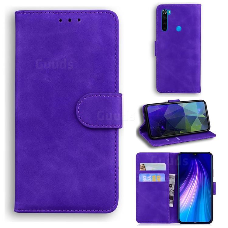 Retro Classic Skin Feel Leather Wallet Phone Case for Mi Xiaomi Redmi Note 8 - Purple