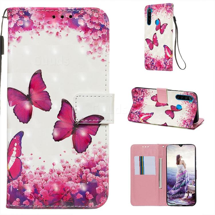 Rose Butterfly 3D Painted Leather Wallet Case for Mi Xiaomi Redmi Note 8