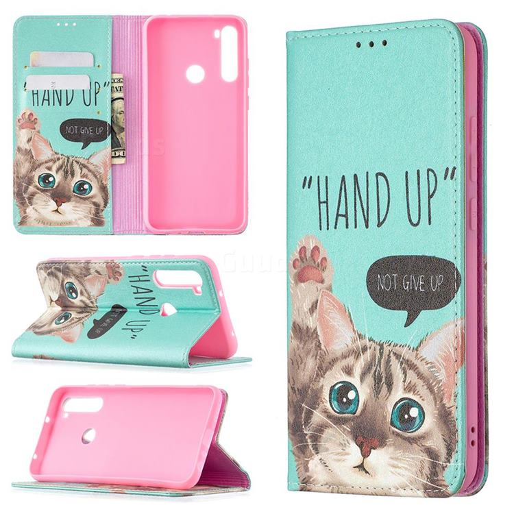 Hand Up Cat Slim Magnetic Attraction Wallet Flip Cover for Mi Xiaomi Redmi Note 8