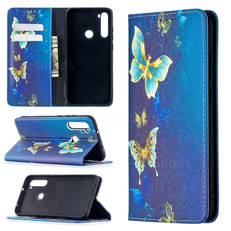 Gold Butterfly Slim Magnetic Attraction Wallet Flip Cover for Mi Xiaomi Redmi Note 8