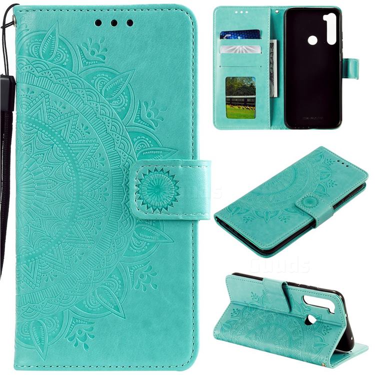 Intricate Embossing Datura Leather Wallet Case for Mi Xiaomi Redmi Note 8 - Mint Green