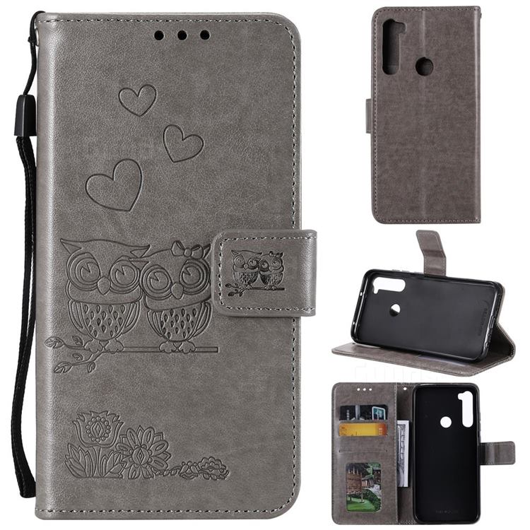 Embossing Owl Couple Flower Leather Wallet Case for Mi Xiaomi Redmi Note 8 - Gray
