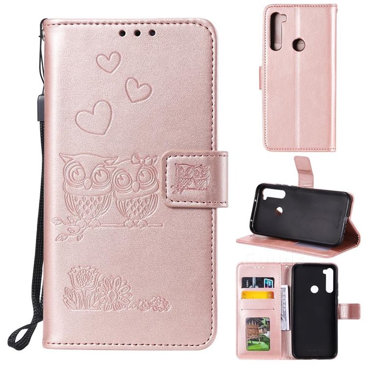 Embossing Owl Couple Flower Leather Wallet Case for Mi Xiaomi Redmi Note 8 - Rose Gold