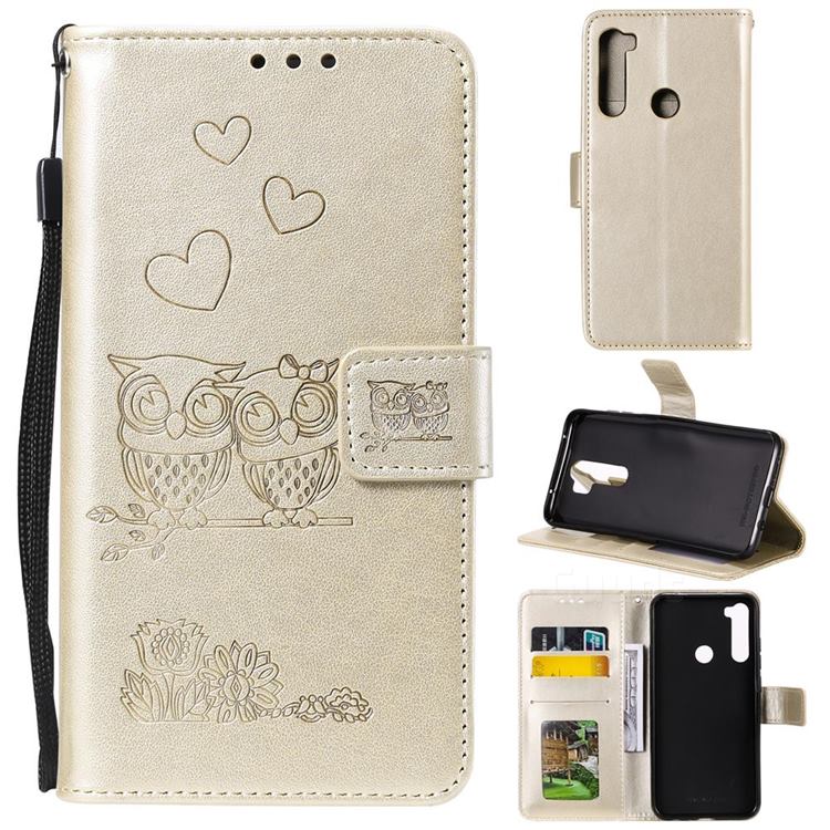 Embossing Owl Couple Flower Leather Wallet Case for Mi Xiaomi Redmi Note 8 - Golden