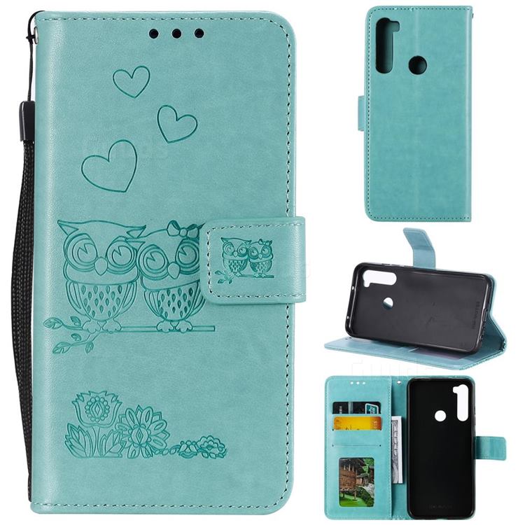 Embossing Owl Couple Flower Leather Wallet Case for Mi Xiaomi Redmi Note 8 - Green
