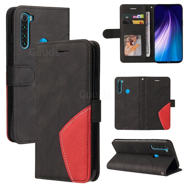Luxury Two-color Stitching Leather Wallet Case Cover for Mi Xiaomi Redmi Note 8 - Black