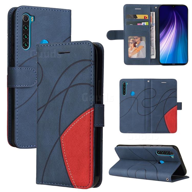 Luxury Two-color Stitching Leather Wallet Case Cover for Mi Xiaomi Redmi Note 8 - Blue