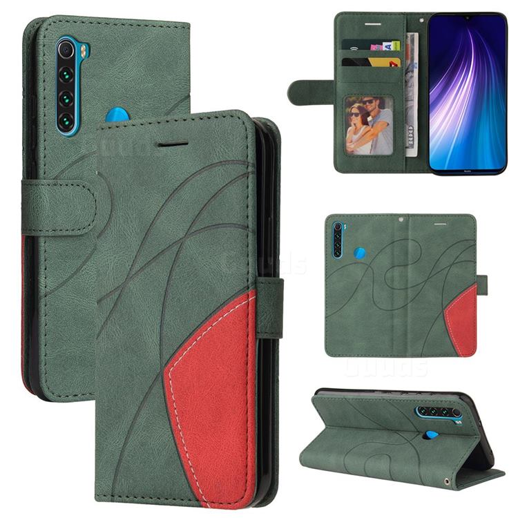 Luxury Two-color Stitching Leather Wallet Case Cover for Mi Xiaomi Redmi Note 8 - Green