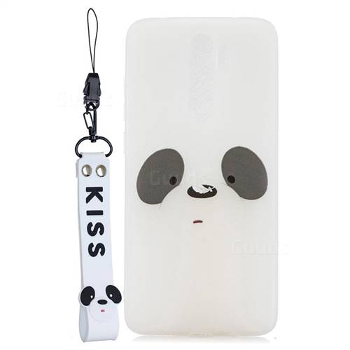White Feather Panda Soft Kiss Candy Hand Strap Silicone Case for Mi Xiaomi Redmi Note 8 Pro