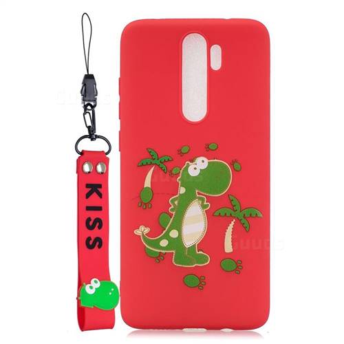Red Dinosaur Soft Kiss Candy Hand Strap Silicone Case for Mi Xiaomi Redmi Note 8 Pro