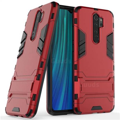 Armor Premium Tactical Grip Kickstand Shockproof Dual Layer Rugged Hard Cover for Mi Xiaomi Redmi Note 8 Pro - Wine Red