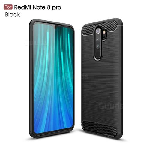 Luxury Carbon Fiber Brushed Wire Drawing Silicone TPU Back Cover for Mi Xiaomi Redmi Note 8 Pro - Black