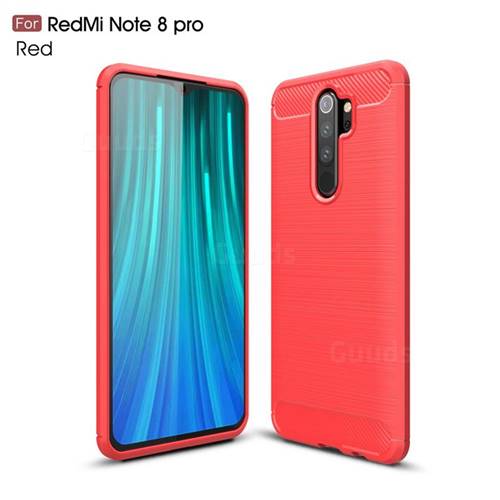 Luxury Carbon Fiber Brushed Wire Drawing Silicone TPU Back Cover for Mi Xiaomi Redmi Note 8 Pro - Red