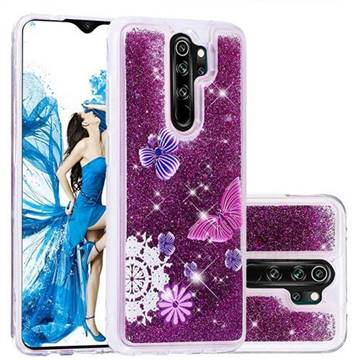 Purple Flower Butterfly Dynamic Liquid Glitter Quicksand Soft TPU Case for Mi Xiaomi Redmi Note 8 Pro