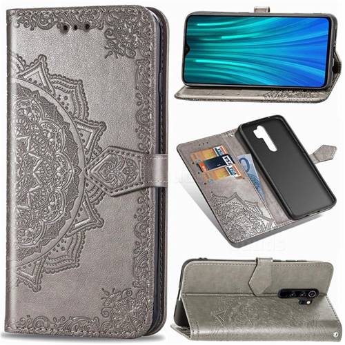 Embossing Imprint Mandala Flower Leather Wallet Case for Mi Xiaomi Redmi Note 8 Pro - Gray