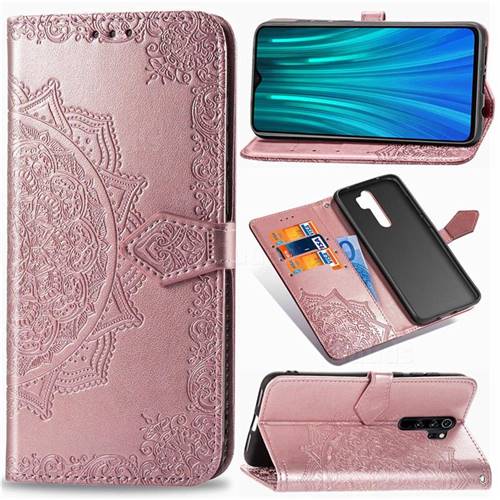 Embossing Imprint Mandala Flower Leather Wallet Case for Mi Xiaomi Redmi Note 8 Pro - Rose Gold