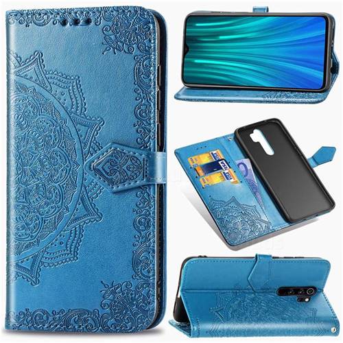 Embossing Imprint Mandala Flower Leather Wallet Case for Mi Xiaomi Redmi Note 8 Pro - Blue