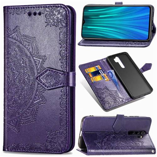Embossing Imprint Mandala Flower Leather Wallet Case for Mi Xiaomi Redmi Note 8 Pro - Purple