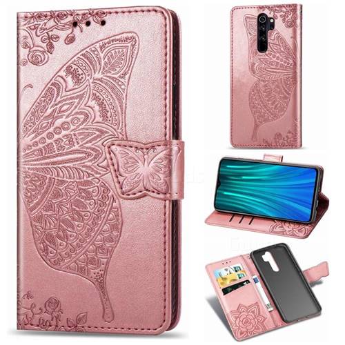 Embossing Mandala Flower Butterfly Leather Wallet Case for Mi Xiaomi Redmi Note 8 Pro - Rose Gold