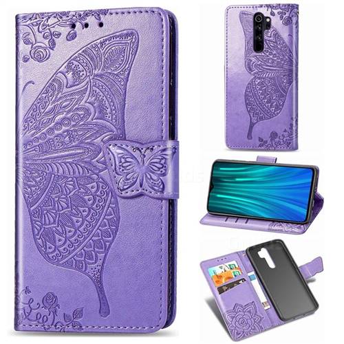 Embossing Mandala Flower Butterfly Leather Wallet Case for Mi Xiaomi Redmi Note 8 Pro - Light Purple