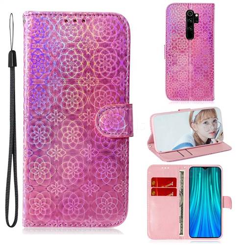 Laser Circle Shining Leather Wallet Phone Case for Mi Xiaomi Redmi Note 8 Pro - Pink