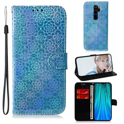 Laser Circle Shining Leather Wallet Phone Case for Mi Xiaomi Redmi Note 8 Pro - Blue