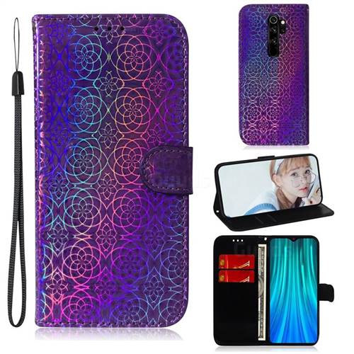 Laser Circle Shining Leather Wallet Phone Case for Mi Xiaomi Redmi Note 8 Pro - Purple