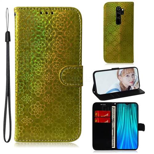 Laser Circle Shining Leather Wallet Phone Case for Mi Xiaomi Redmi Note 8 Pro - Golden
