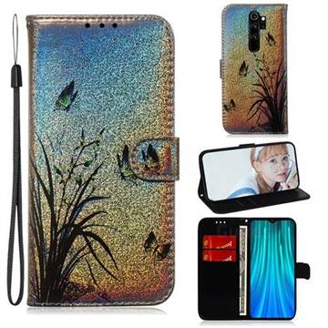 Butterfly Orchid Laser Shining Leather Wallet Phone Case for Mi Xiaomi Redmi Note 8 Pro