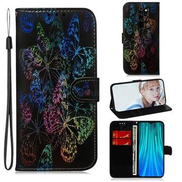 Black Butterfly Laser Shining Leather Wallet Phone Case for Mi Xiaomi Redmi Note 8 Pro