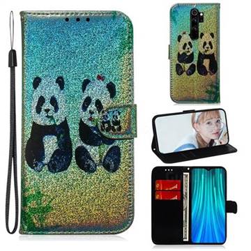 Two Pandas Laser Shining Leather Wallet Phone Case for Mi Xiaomi Redmi Note 8 Pro