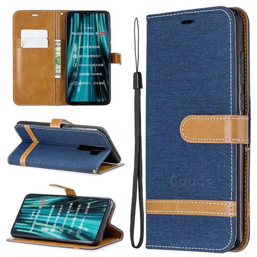 Jeans Cowboy Denim Leather Wallet Case for Mi Xiaomi Redmi Note 8 Pro - Dark Blue
