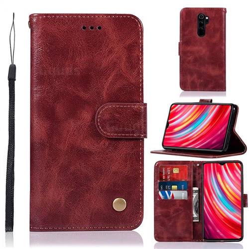 Luxury Retro Leather Wallet Case for Mi Xiaomi Redmi Note 8 Pro - Wine Red