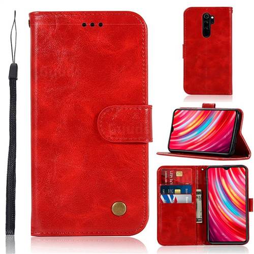 Luxury Retro Leather Wallet Case for Mi Xiaomi Redmi Note 8 Pro - Red