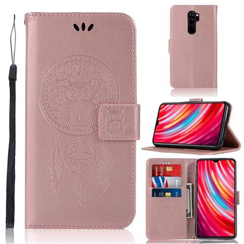 Intricate Embossing Owl Campanula Leather Wallet Case for Mi Xiaomi Redmi Note 8 Pro - Rose Gold
