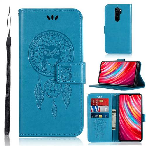 Intricate Embossing Owl Campanula Leather Wallet Case for Mi Xiaomi Redmi Note 8 Pro - Blue