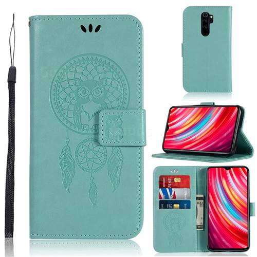 Intricate Embossing Owl Campanula Leather Wallet Case for Mi Xiaomi Redmi Note 8 Pro - Green